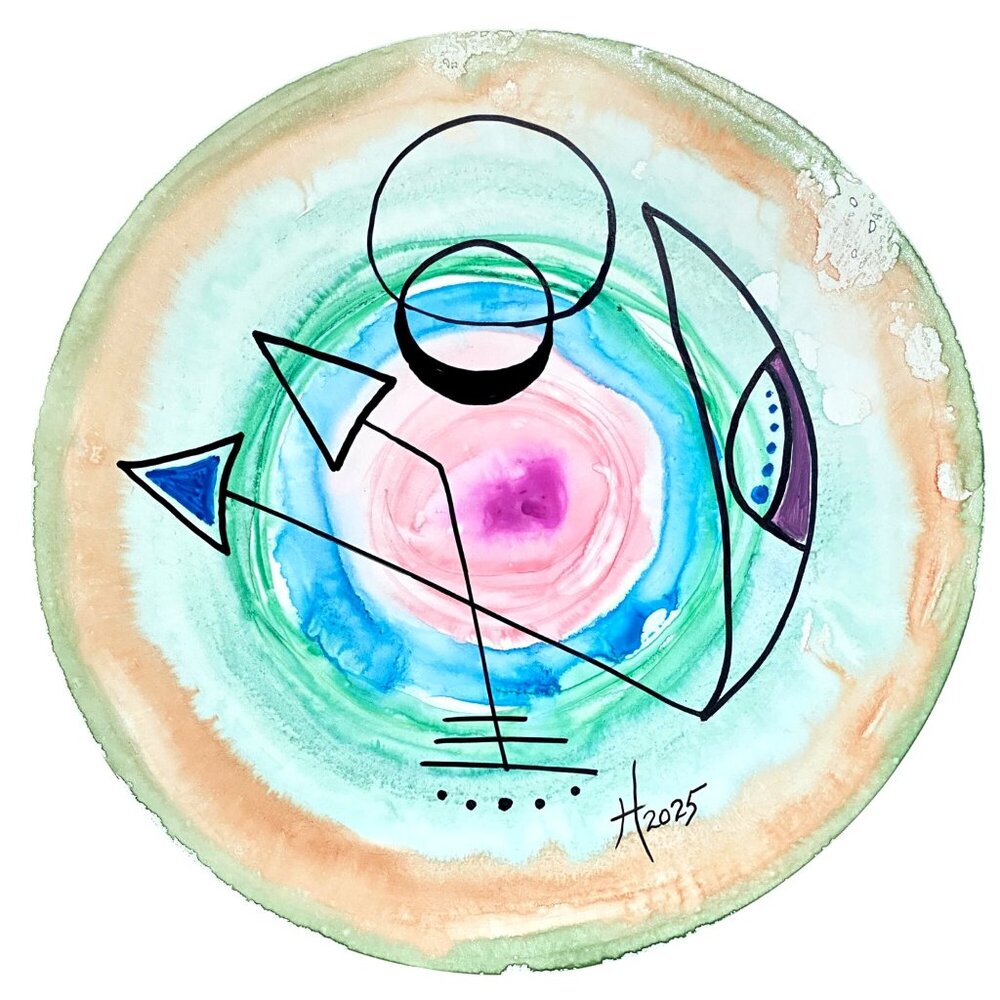 Art Original Changing Directions Watercolor Acrylic Painting Wall Art 8in Diam